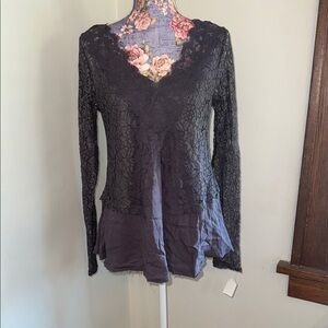 Purple Gray Lace Long Sleeve Top